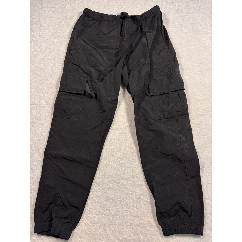 PacSun Cargo Pants Mens S Black Nylon Joggers Functional Design Techwear Buckle